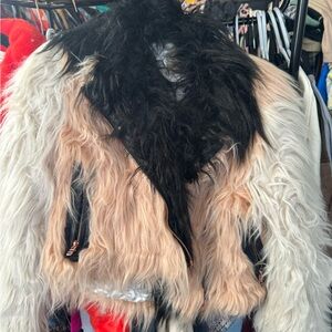 Chaser Stylish Black and Cream Faux Fur Jacket